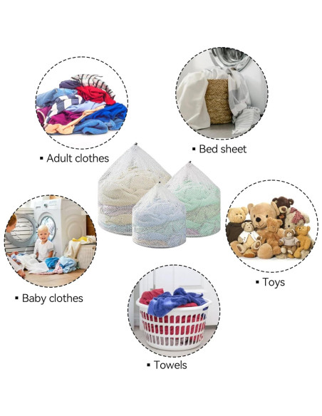 3 Bolsas de Lavado de Malla Nufiwra 30x40cm 40x50cm 50x60cm