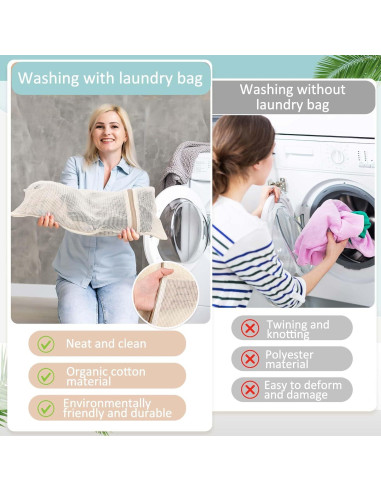 15 Bolsas de Lavandería de Malla Algodón Reallnaive 40x25cm