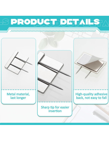 Alfileres de Cubículo Plateados Amylove - 10 Piezas 3.05x2.03cm