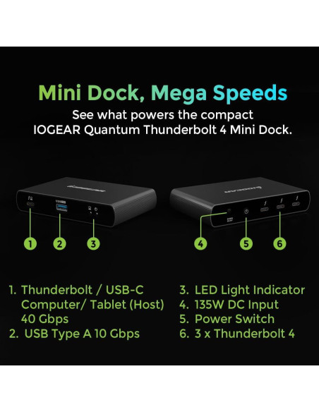 Dock IOGEAR Thunderbolt 4 Mini 8K Doble 4K USB-C 40 Gbps