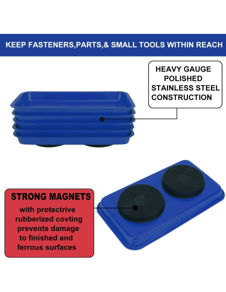 5 Bandejas Magnéticas Rectangulares Azules GENHAKON 24.4x14.2 cm