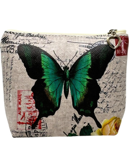 Monedero Mariposa Evenchae Verde Esmeralda Cuero PU 12x8 cm