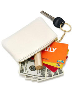 Monedero de Cuero Artificial WOZEAH Blanco A con Llavero 2