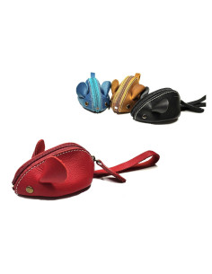 Monedero de Ratón de Cuero Genuino Niaiu Negro 7x10 cm