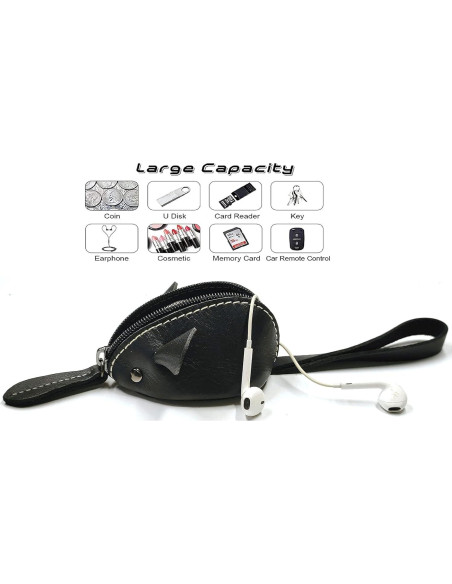 Monedero de Ratón de Cuero Genuino Niaiu Negro 7x10 cm Monedero de Ratón de Cuero Genuino Niaiu Negro 7x10 cm