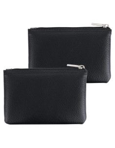 Paquete de 2 Monederos de Cuero PU Negro con Cremallera