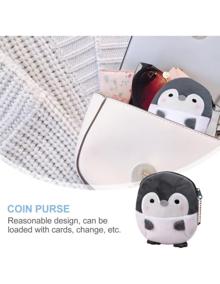 Monedero de Peluche Pingüino Gris NUOBESTY 12x11x2 cm