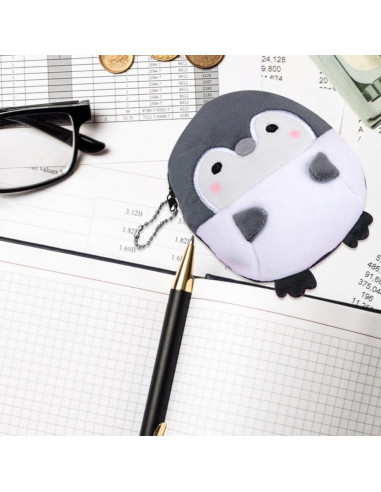 Monedero de Peluche Pingüino Gris NUOBESTY 12x11x2 cm