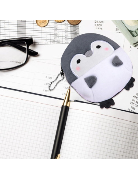 Monedero de Peluche Pingüino Gris NUOBESTY 12x11x2 cm