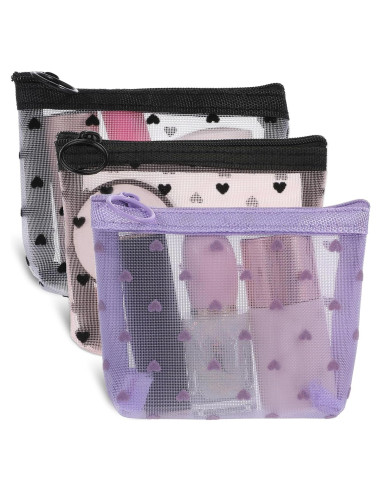 Bolsas de Maquillaje Mini Aiyorse 3 Piezas con Estampado Corazón