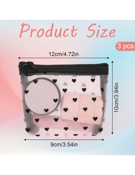 Bolsas de Maquillaje Mini Aiyorse 3 Piezas con Estampado Corazón Bolsas de Maquillaje Mini Aiyorse 3 Piezas con Estampado Corazón