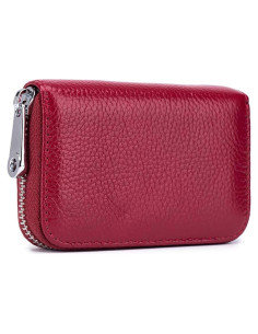 Portatarjetas RFID de Cuero Genuino EASTNIGHTS Rojo Vino