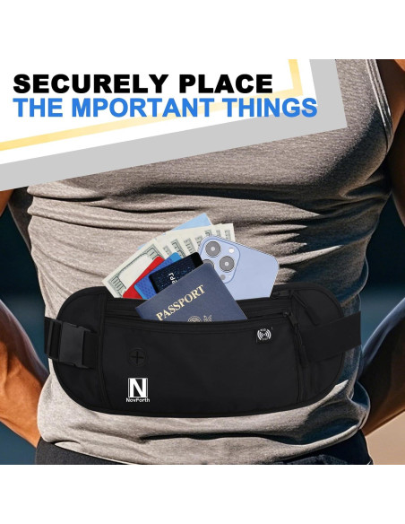 Cinturón de Dinero RFID NovForth Negro - Riñonera Impermeable