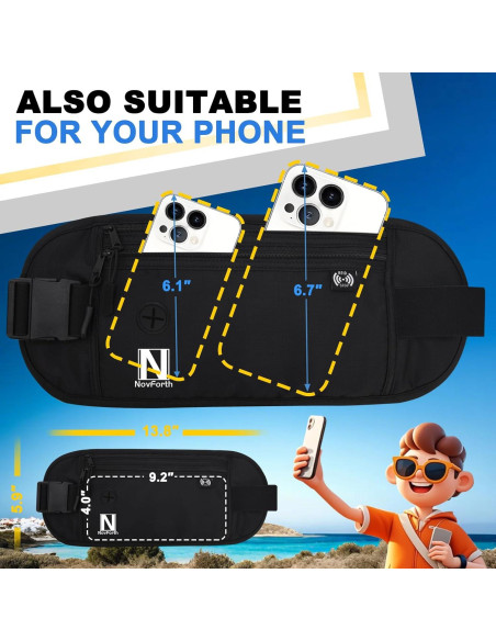 Cinturón de Dinero RFID NovForth Negro - Riñonera Impermeable