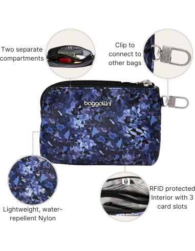 Billetera Pouch RFID Baggallini On the Go Pétalo Índigo