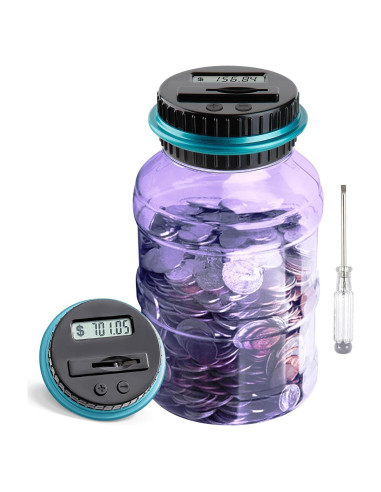 Alcancía Digital Vcertcpl 1.8L con Contador de Monedas Púrpura
