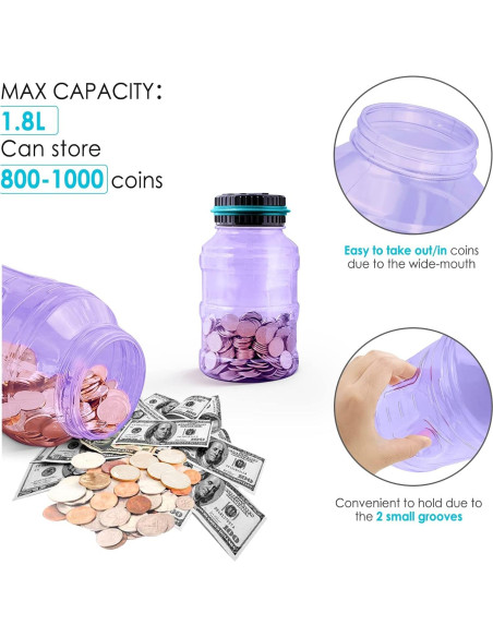 Alcancía Digital Vcertcpl 1.8L con Contador de Monedas Púrpura