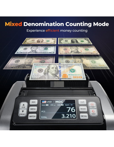 MUNBYN IMC09 Contadora de Dinero Mixta UV/MG/IR, Pantalla 3.5"