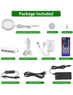 Luces LED Puck AIBOO RGBW con Control Remoto - Paquete de 8 2