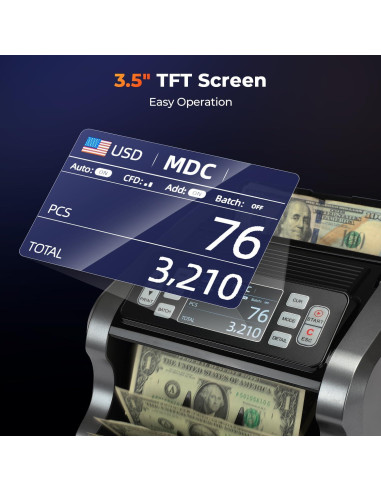 MUNBYN IMC09 Contadora de Dinero Mixta UV/MG/IR, Pantalla 3.5"