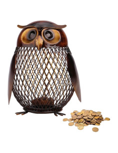 Caja de Ahorros Búho de Metal Tooarts Hecha a Mano 11.4x10.8x14.4cm