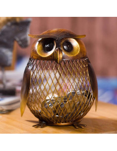 Caja de Ahorros Búho de Metal Tooarts Hecha a Mano 11.4x10.8x14.4cm 2