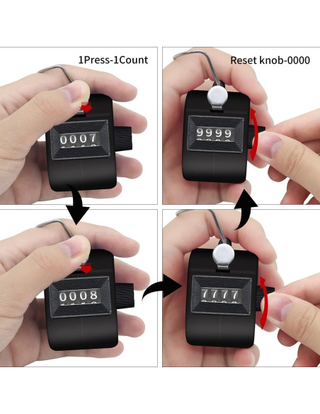 Contador Clicker de Mano TESEAS - Paquete de 3, 4 Dígitos