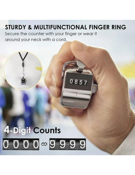 Contador Mecánico Sndperiexam Plateado 4 Dígitos con Caja