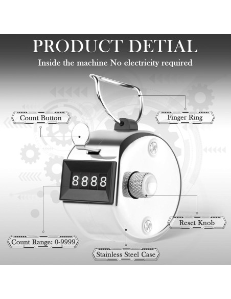 Contador Clicker HCFGS de Mano Metal 4 Dígitos Plata