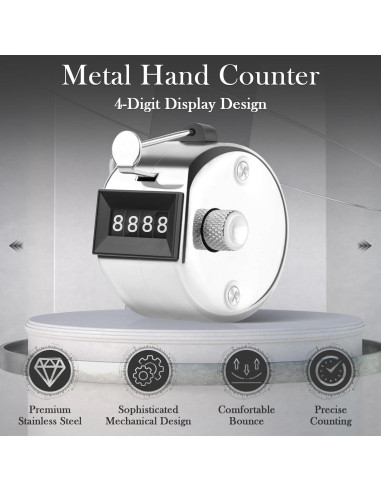 Contador Clicker HCFGS de Mano Metal 4 Dígitos Plata