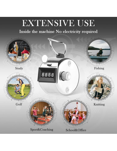 Contador Clicker HCFGS de Mano Metal 4 Dígitos Plata