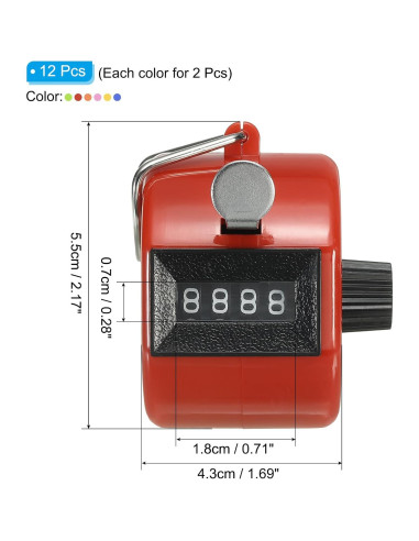 Contador Clicker Mecánico PATIKIL 12 Pcs 4 Dígitos Multicolor