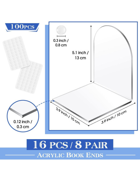 Soportes de Libros Acrílicos Leinuosen 16 Pcs Transparente