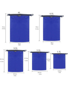 TRENDBOX Bolsa Impermeable Roll Top Set de 5 Tamaños 1.5L a 6L 2