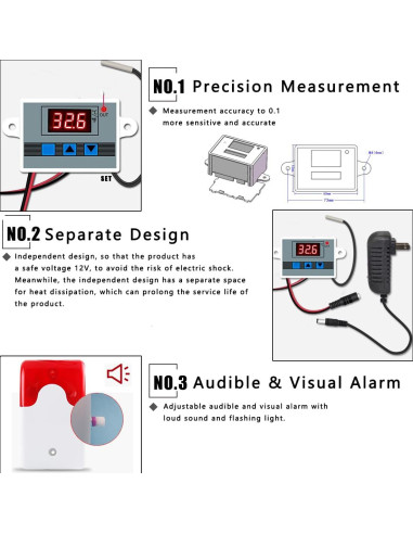 Monitor de Temperatura 12V CSRBUY con Sonda Impermeable 5M