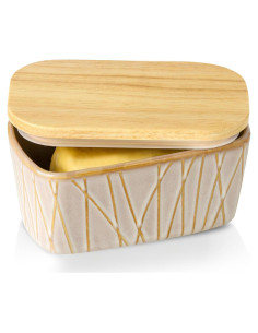 Plato de Mantequilla Cerámica HVH con Tapa de Madera 15.24cm