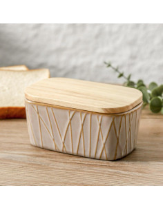 Plato de Mantequilla Cerámica HVH con Tapa de Madera 15.24cm 2