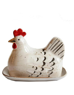 Plato de Mantequilla Retro Cerámica Gallina con Tapa