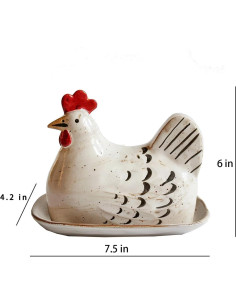 Plato de Mantequilla Retro Cerámica Gallina con Tapa 2