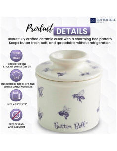 Butter Bell Crock Cerámica L. Tremain 125g Abejas Miel Azul 2