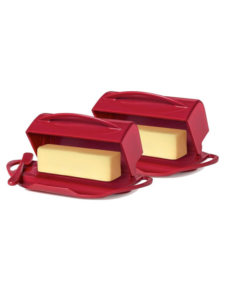 Butterie Plato para Mantequilla con Tapa y Cuchillo Rojo 226g