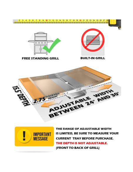 Bandeja de goteo ajustable CaptainGrill 61-76 cm acero inoxidable