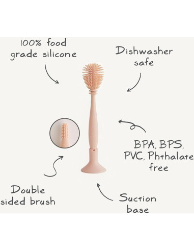 Cepillo de Biberón Mushie Doble Cara Silicona Suave Arena
