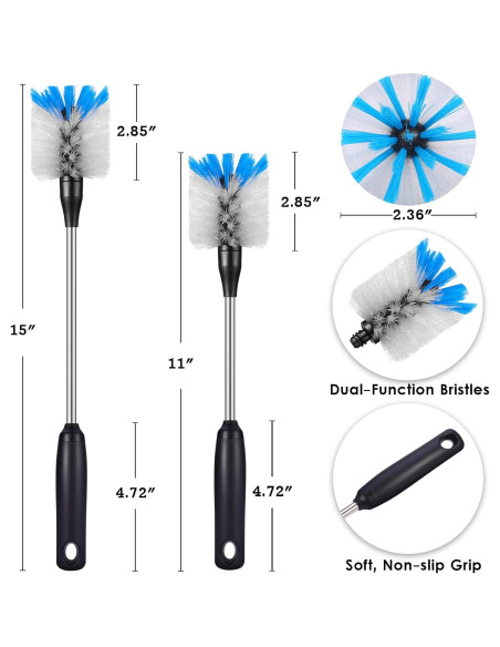 Cepillo de Botellas MOSOLAN 38 cm Paquete de 2 Acero Inoxidable