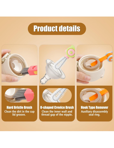 Juego de Cepillos de Limpieza INDEMO 3 en 1 para Botellas y Tazas