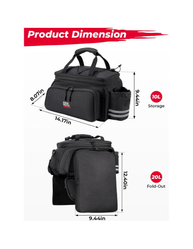 Bolsa de Bicicleta KEMIMOTO 20L Resistente al Agua Negra