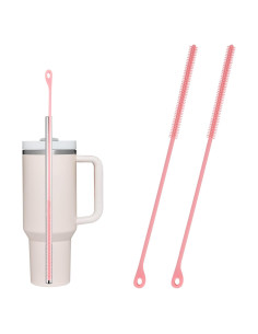 2 Cepillos Limpiadores de Pajitas de Silicona BOXOB 24cm Rosa