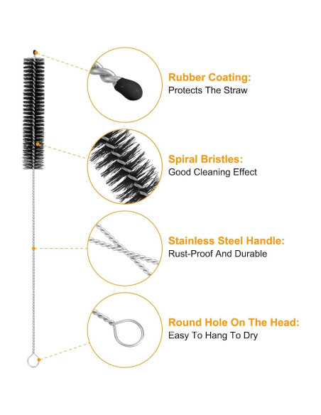 10 Cepillos de Limpieza para Pajitas uxcell - Acero Inoxidable
