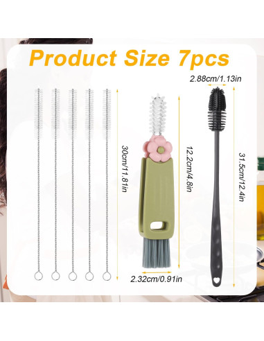 Juego de 7 cepillos de limpieza PEUTIER para tazas y pajitas