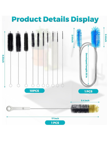 Juego de 12 cepillos limpiadores Juntianze para botellas y tubos
